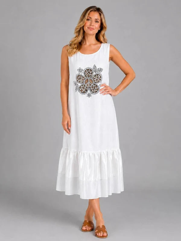 Sequin Flower Frill Hem Maxi Dress
