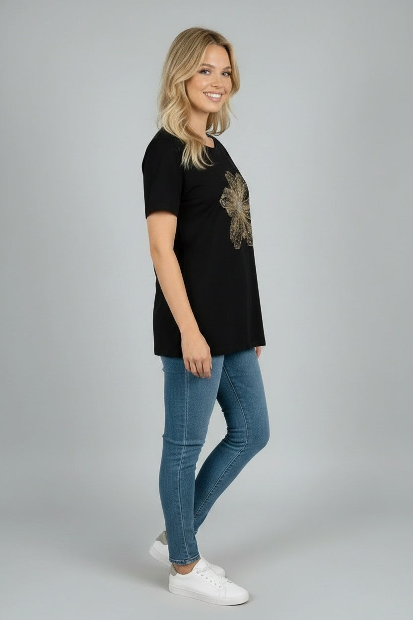 Sequin Flower Relaxed Cotton Crop Tee
