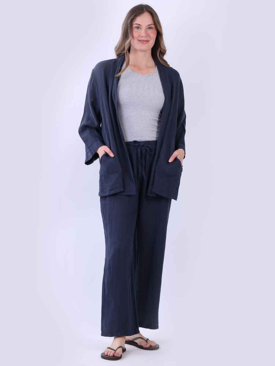  Linen Kimono Jacket Navy