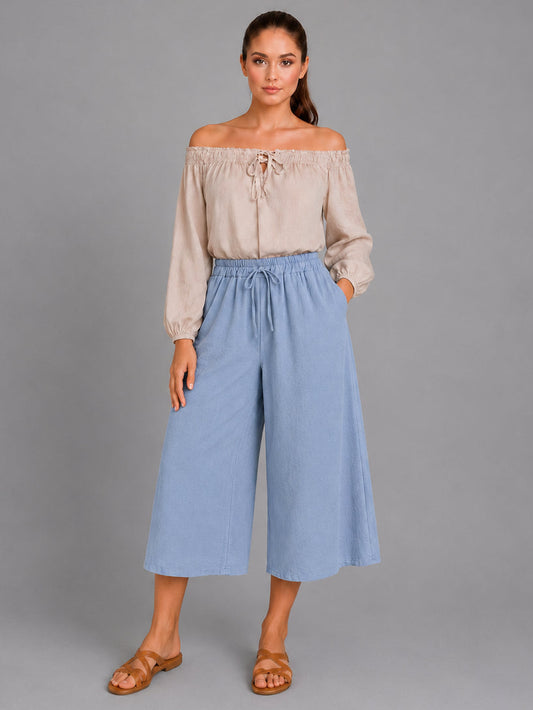 Wide Leg Capri Trouser Denim