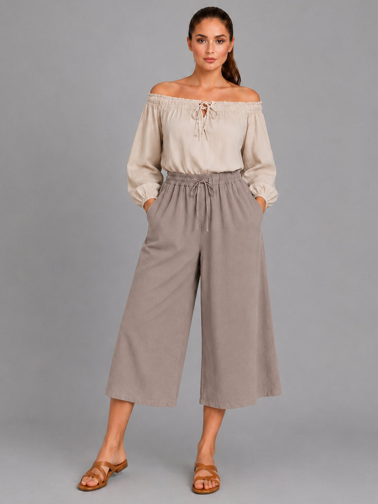 Wide Leg Capri Trouser Mocha
