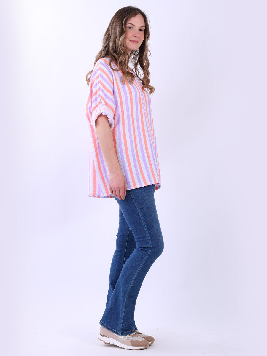 Stripy Print Ladies Cotton T-Shirt