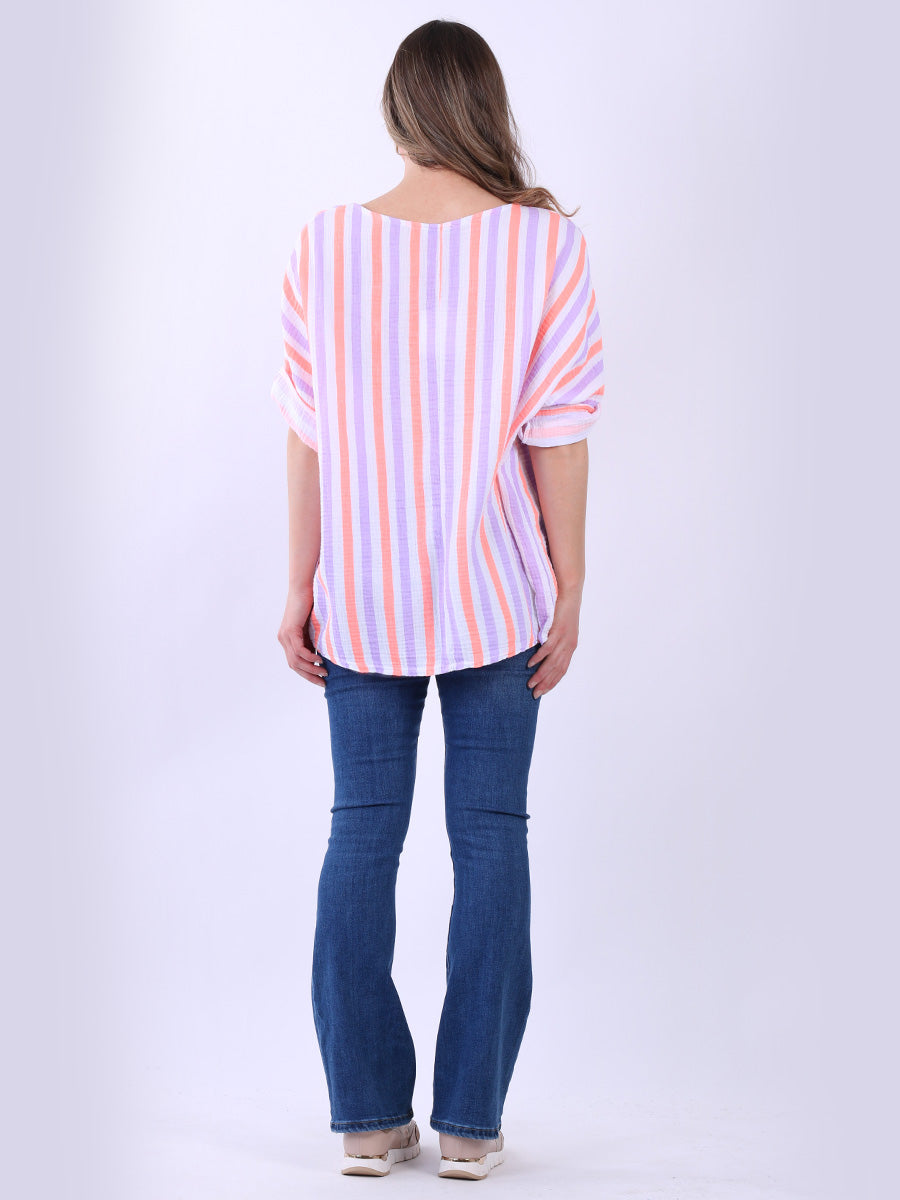 Stripy Print Ladies Cotton T-Shirt