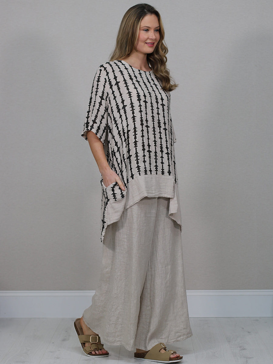 Artistic Print Linen Tunic Top