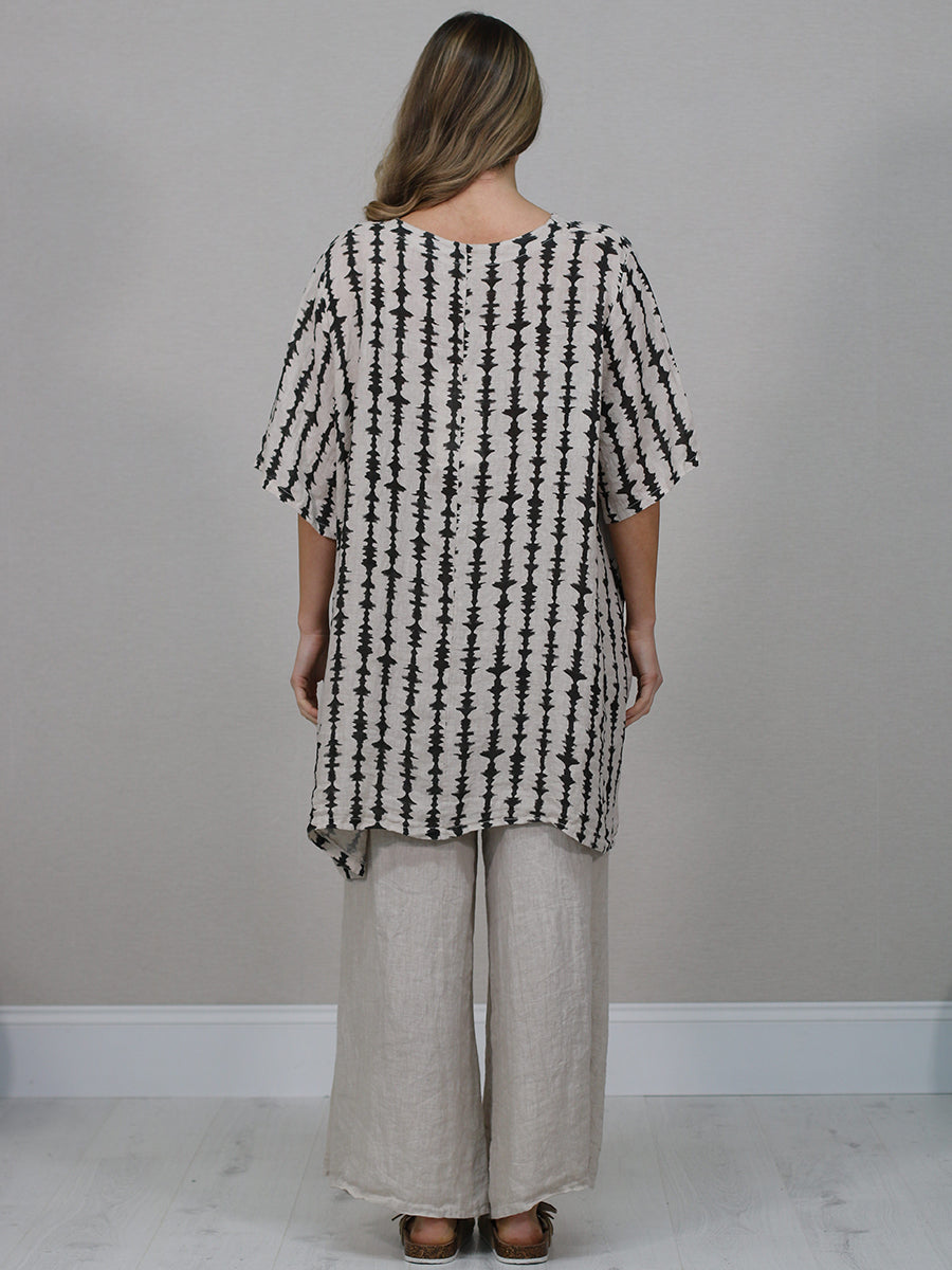 Artistic Print Linen Tunic Top