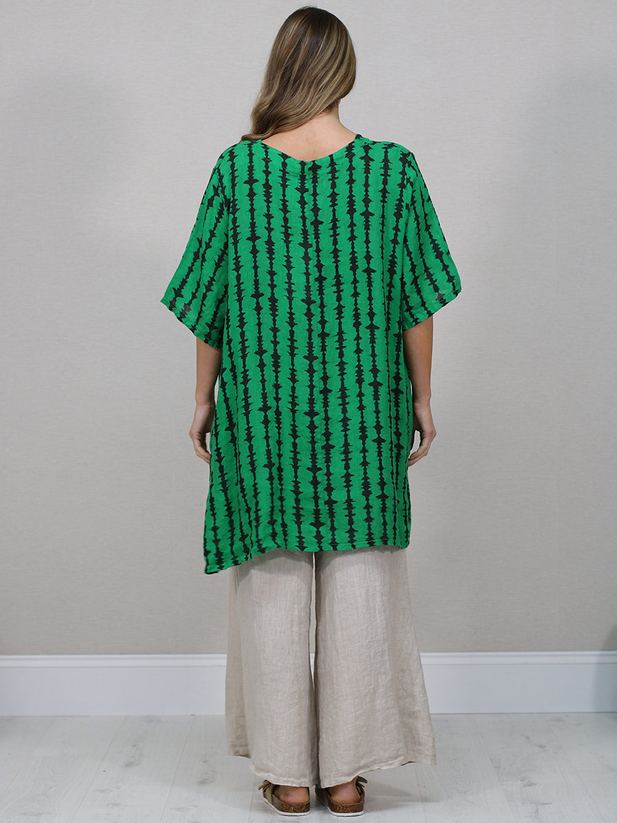 Artistic Print Linen Tunic Top