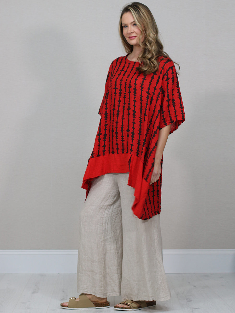 Artistic Print Linen Tunic Top
