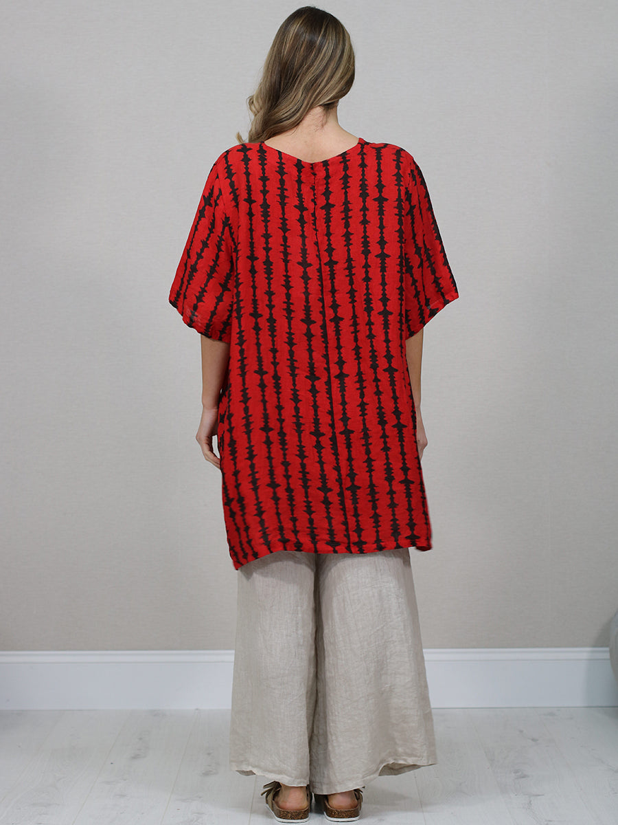 Artistic Print Linen Tunic Top
