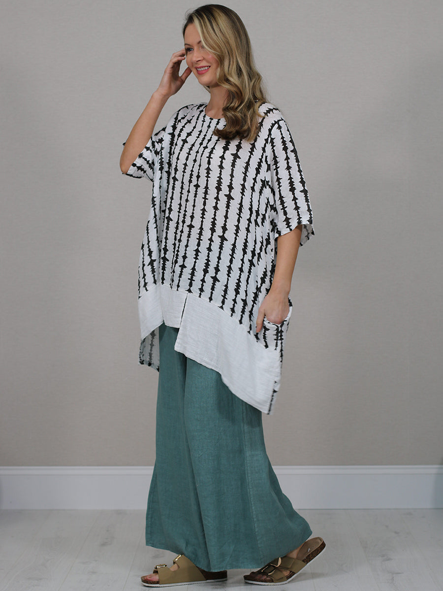Artistic Print Linen Tunic Top