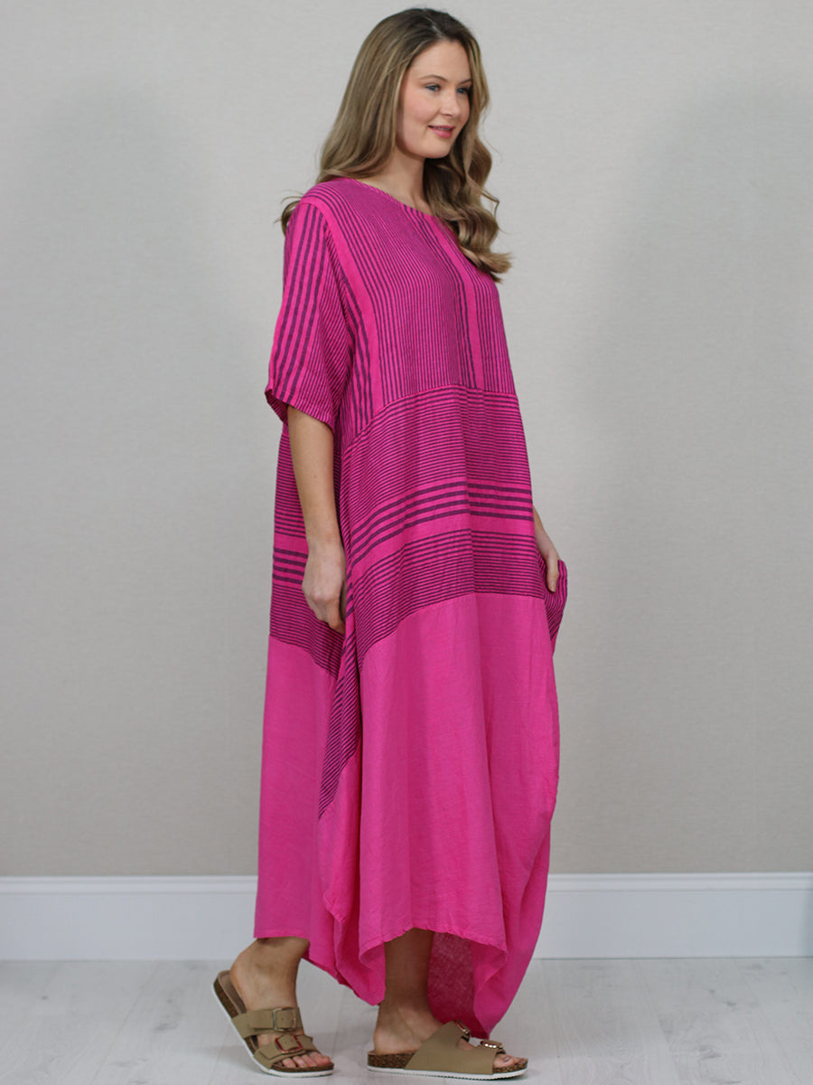 Italian Striped Linen Long Dress