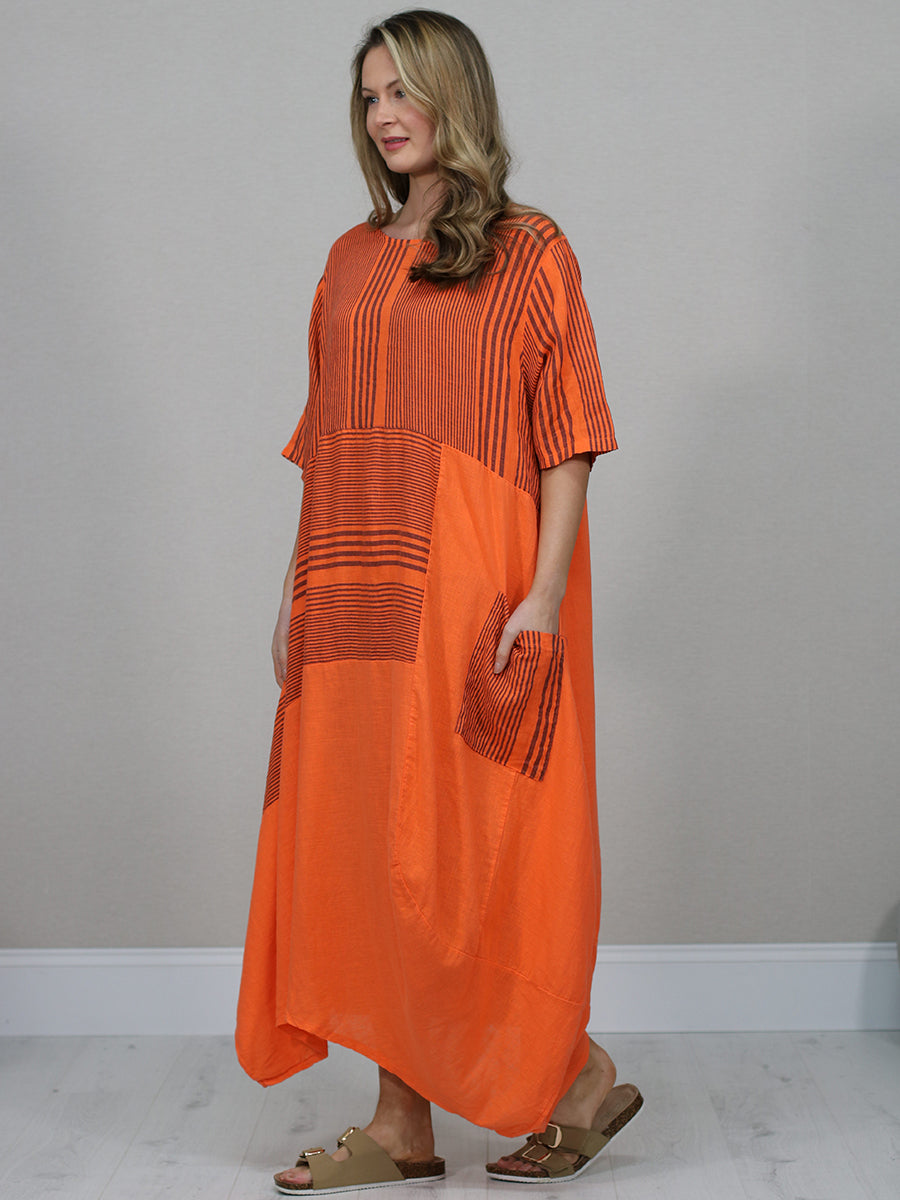 Italian Striped Linen Long Dress