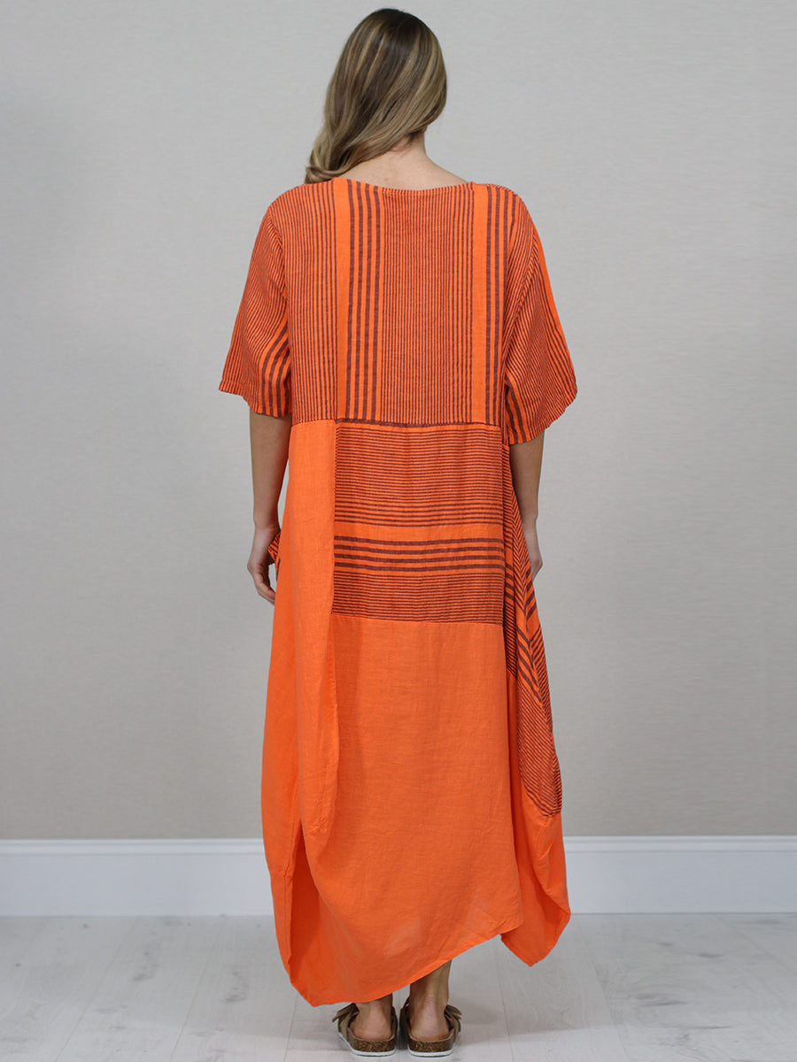 Italian Striped Linen Long Dress