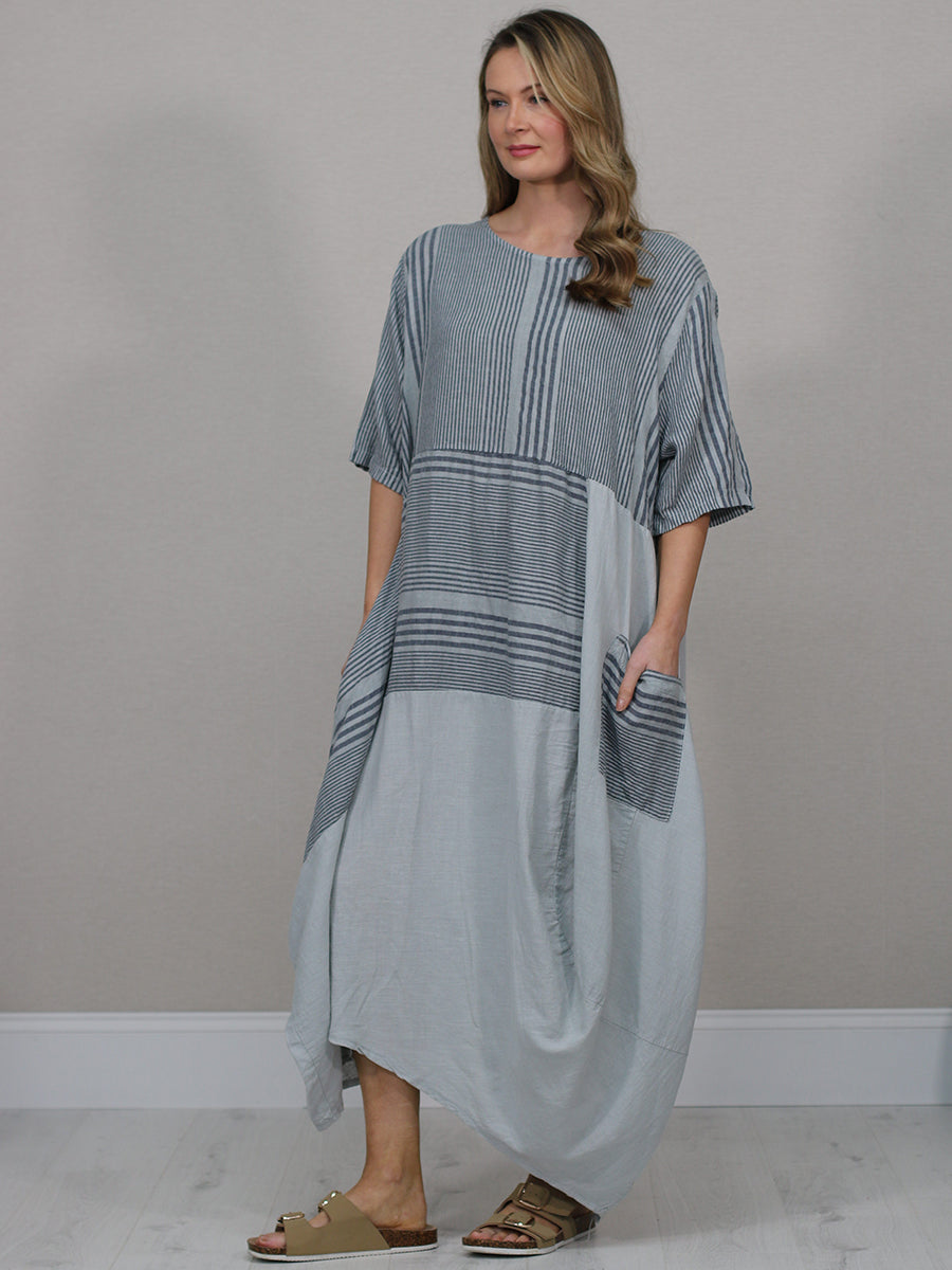 Italian Striped Linen Long Dress