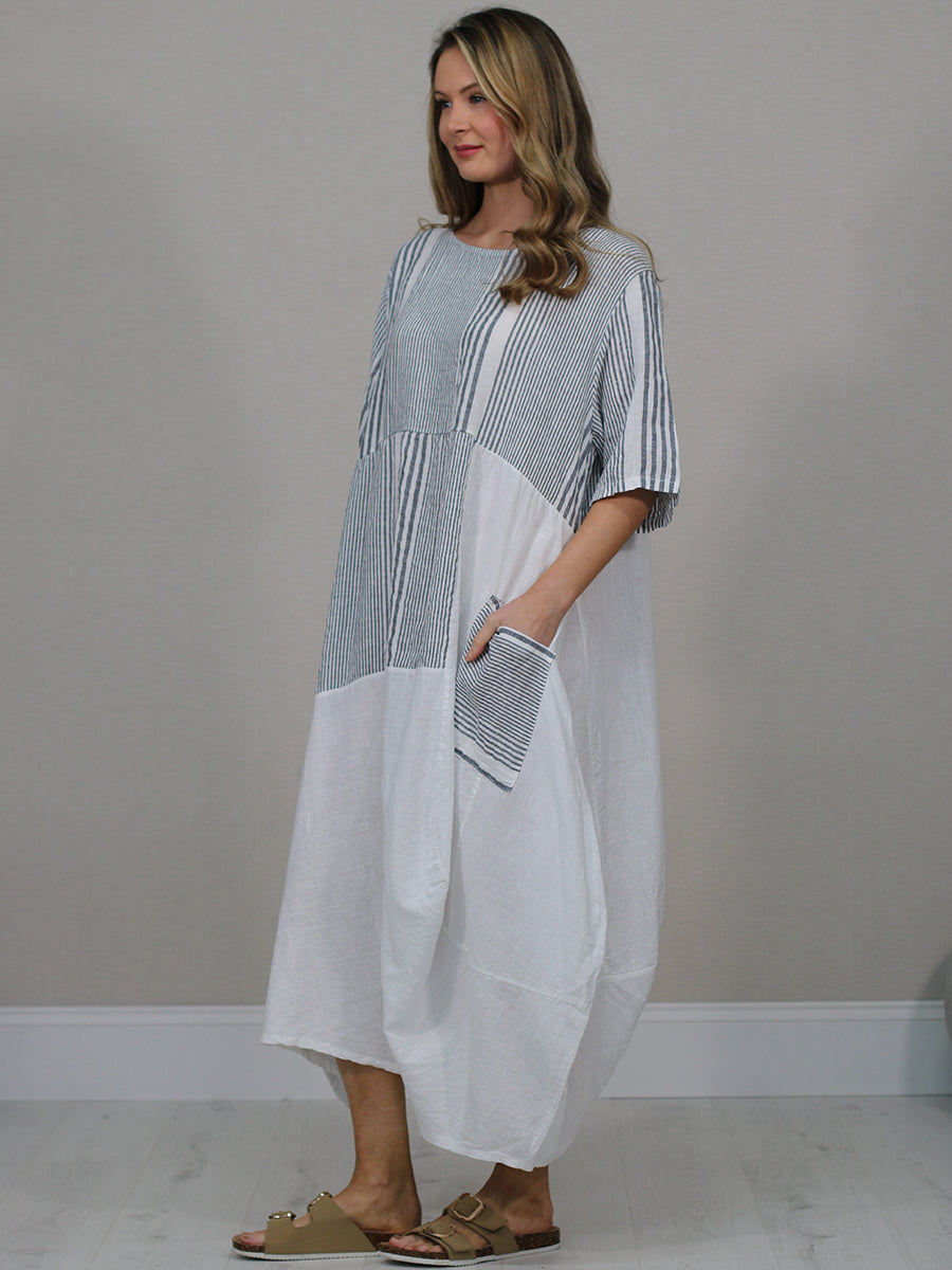 Italian Striped Linen Long Dress