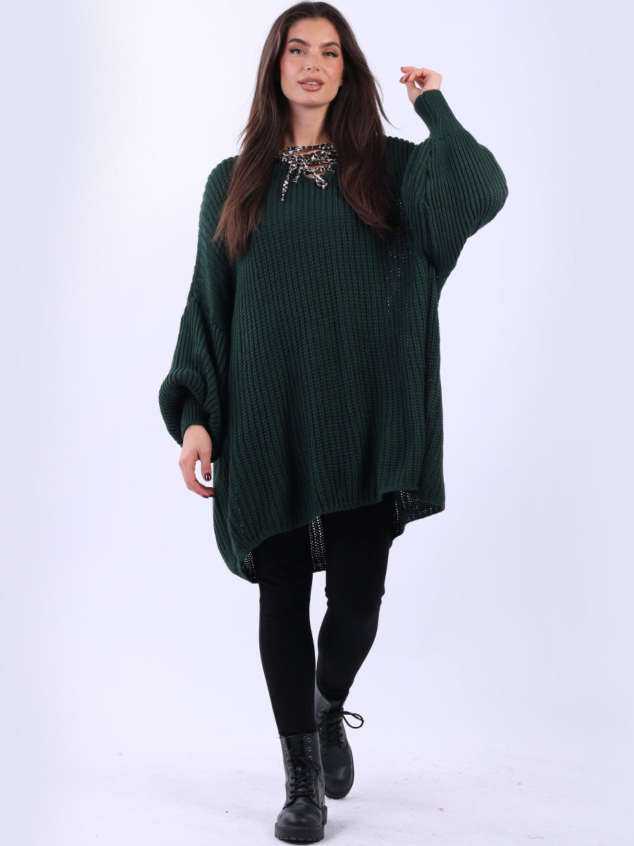 Oversized Drawstring V-Neck Baggy Knitted Sweater