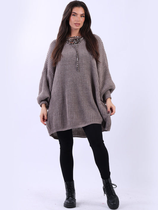 Oversized Drawstring V-Neck Baggy Knitted Sweater