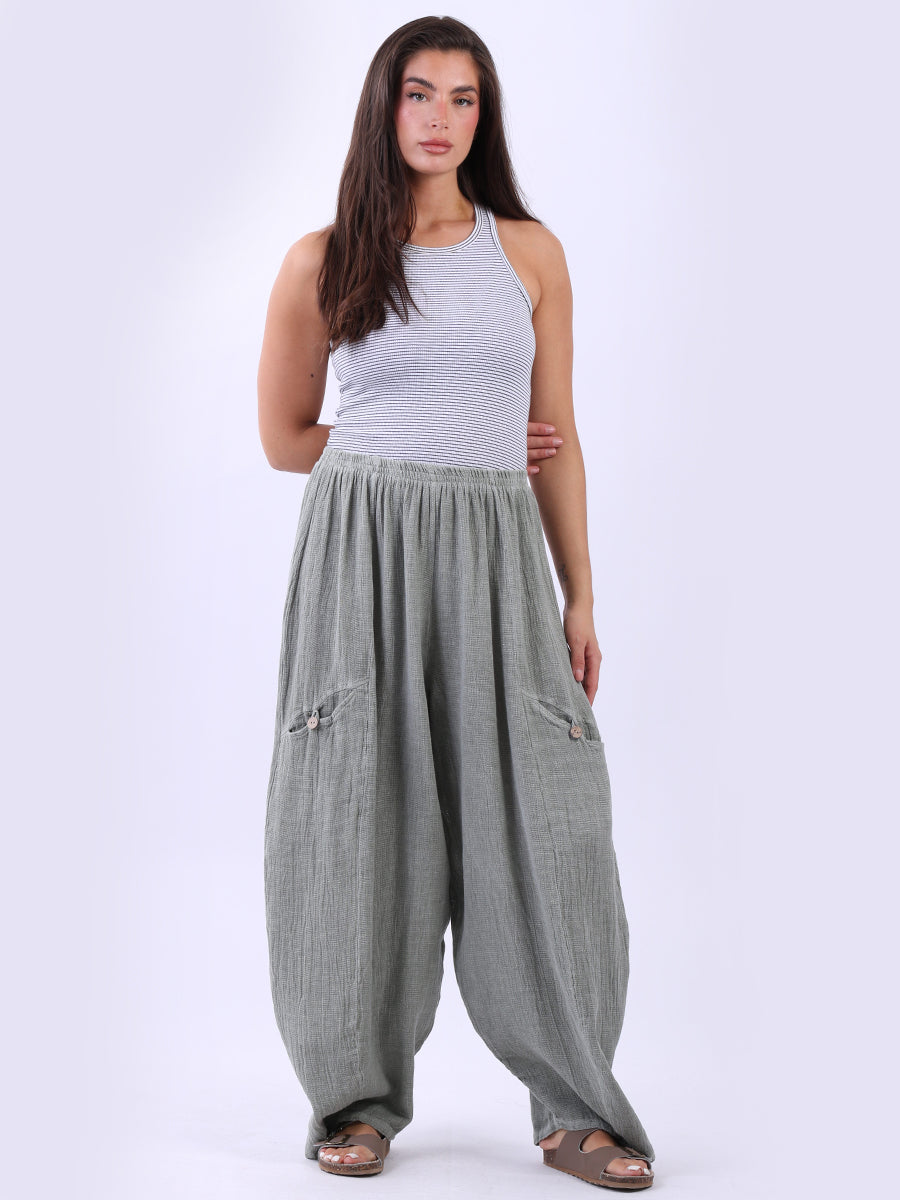 Loose Fitted Vintage Wash Plain Linen Trouser