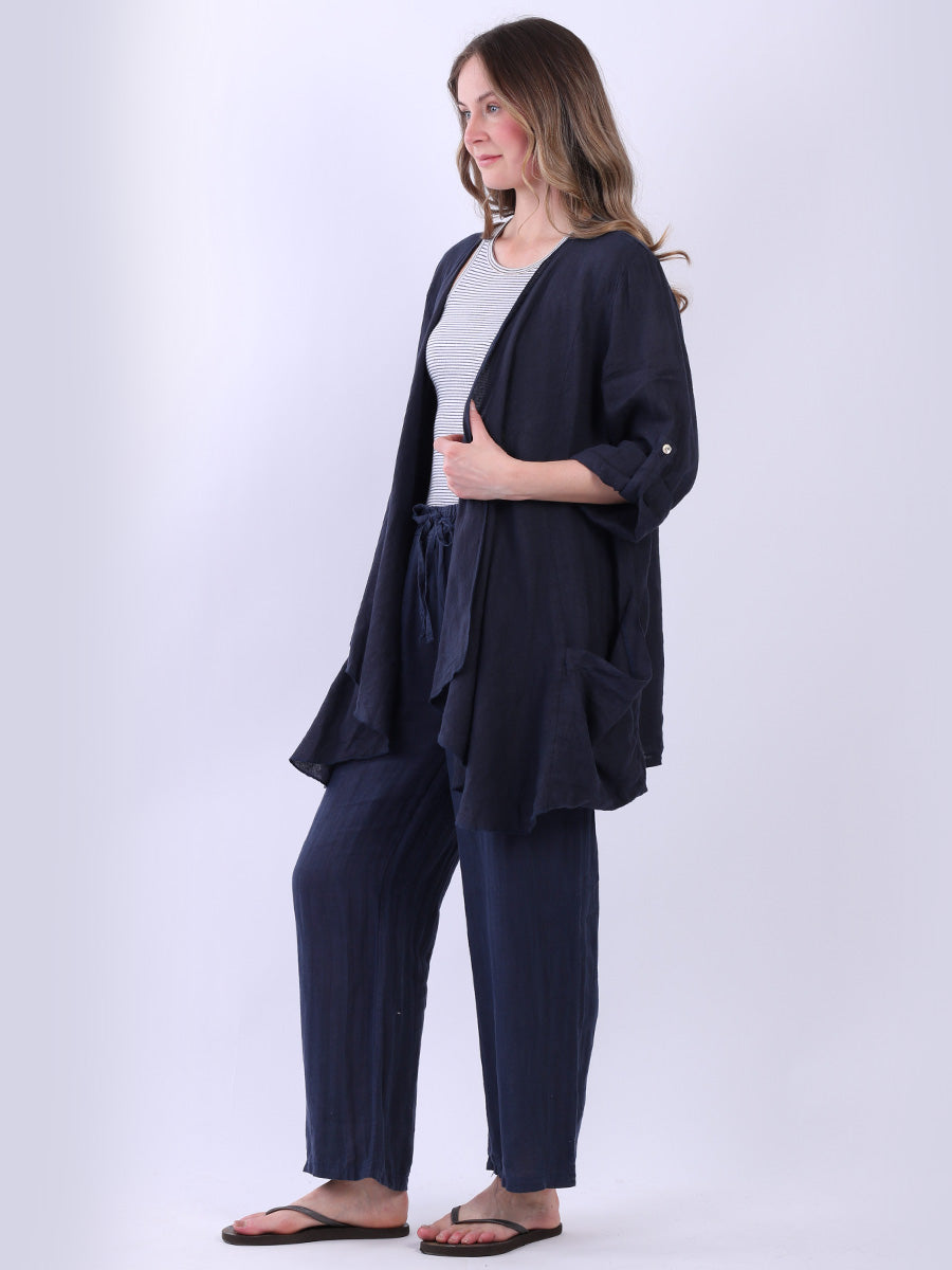 Plain Linen Waterfall Cardigan