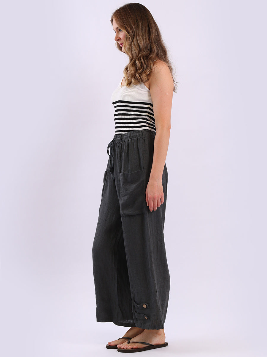 Wide Leg Linen Buckle Hem Pant