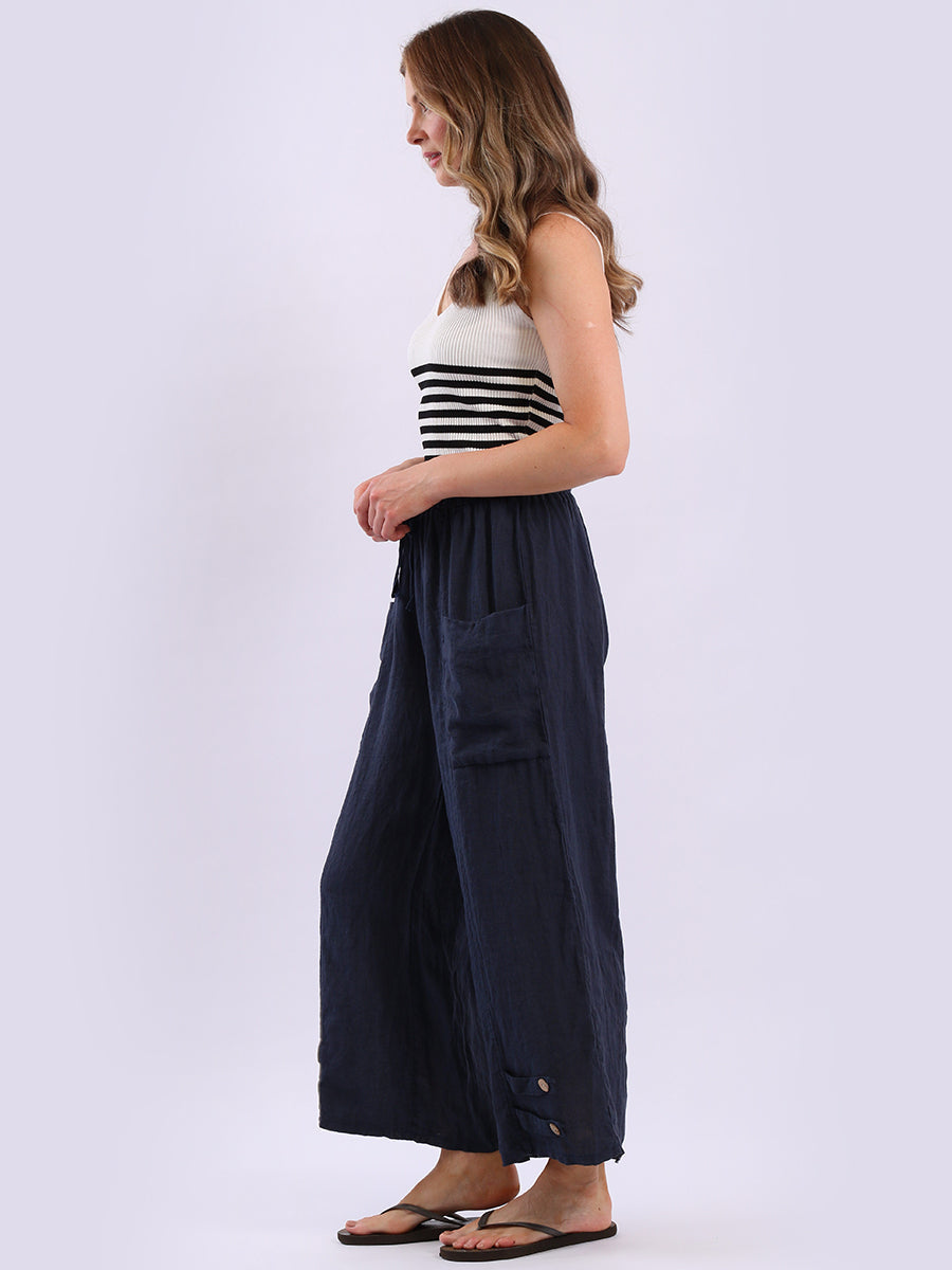 Wide Leg Linen Buckle Hem Pant