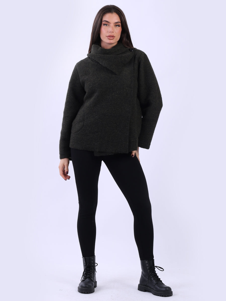 Solid Cowl Neck Ladies Wooly Jacket