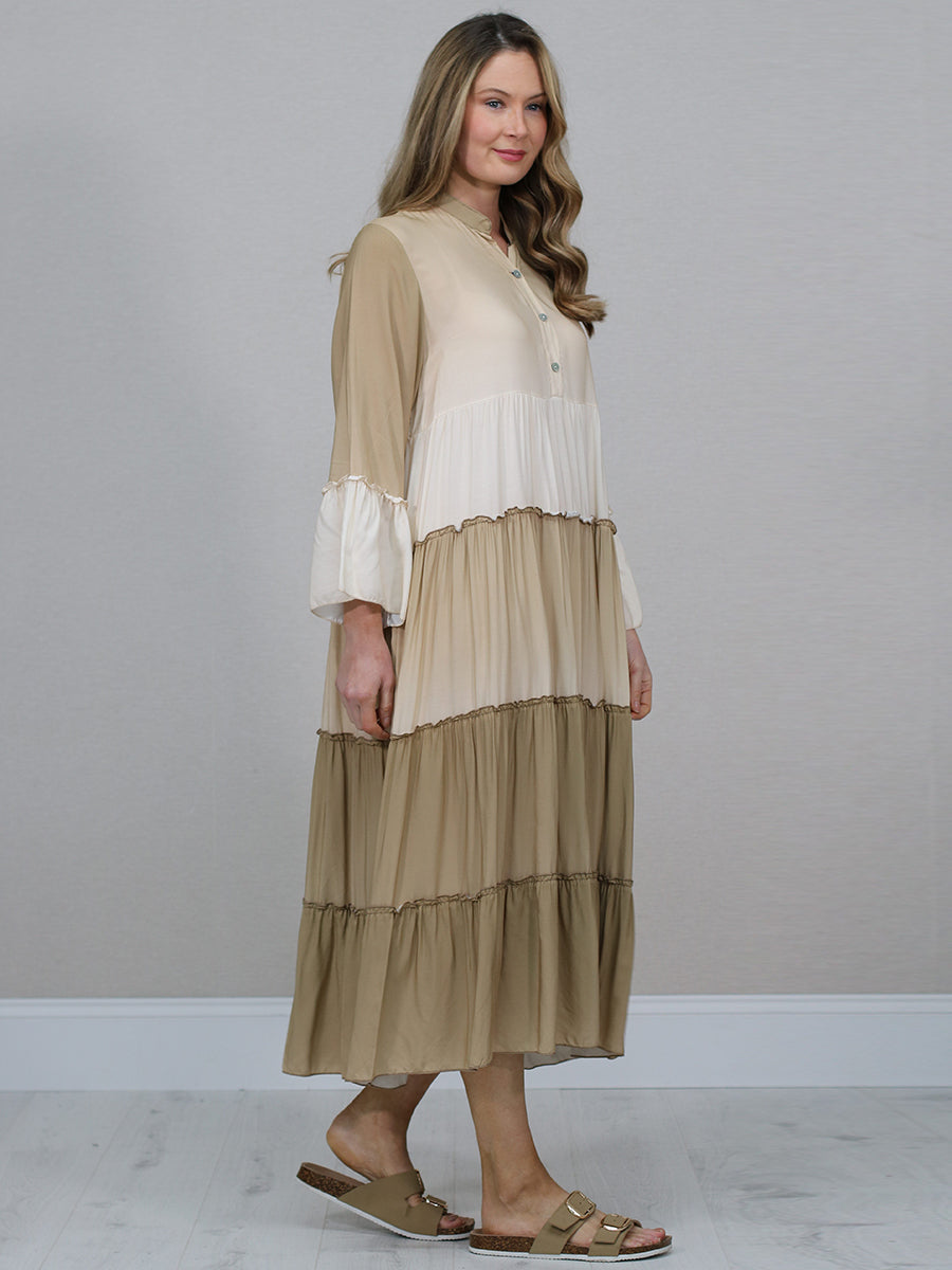 Italian Color Block Tired Maxi Dress