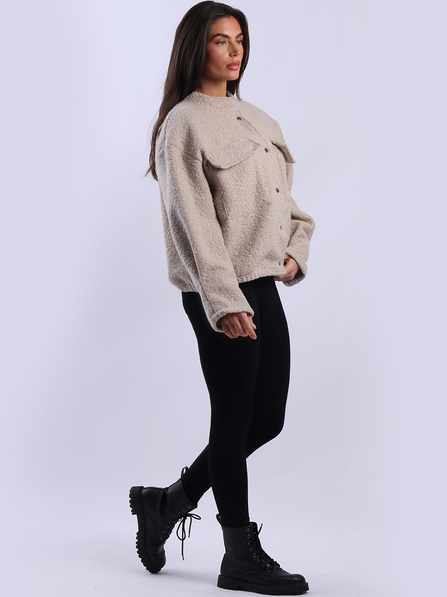 Button Down Crop Woolen Shacket