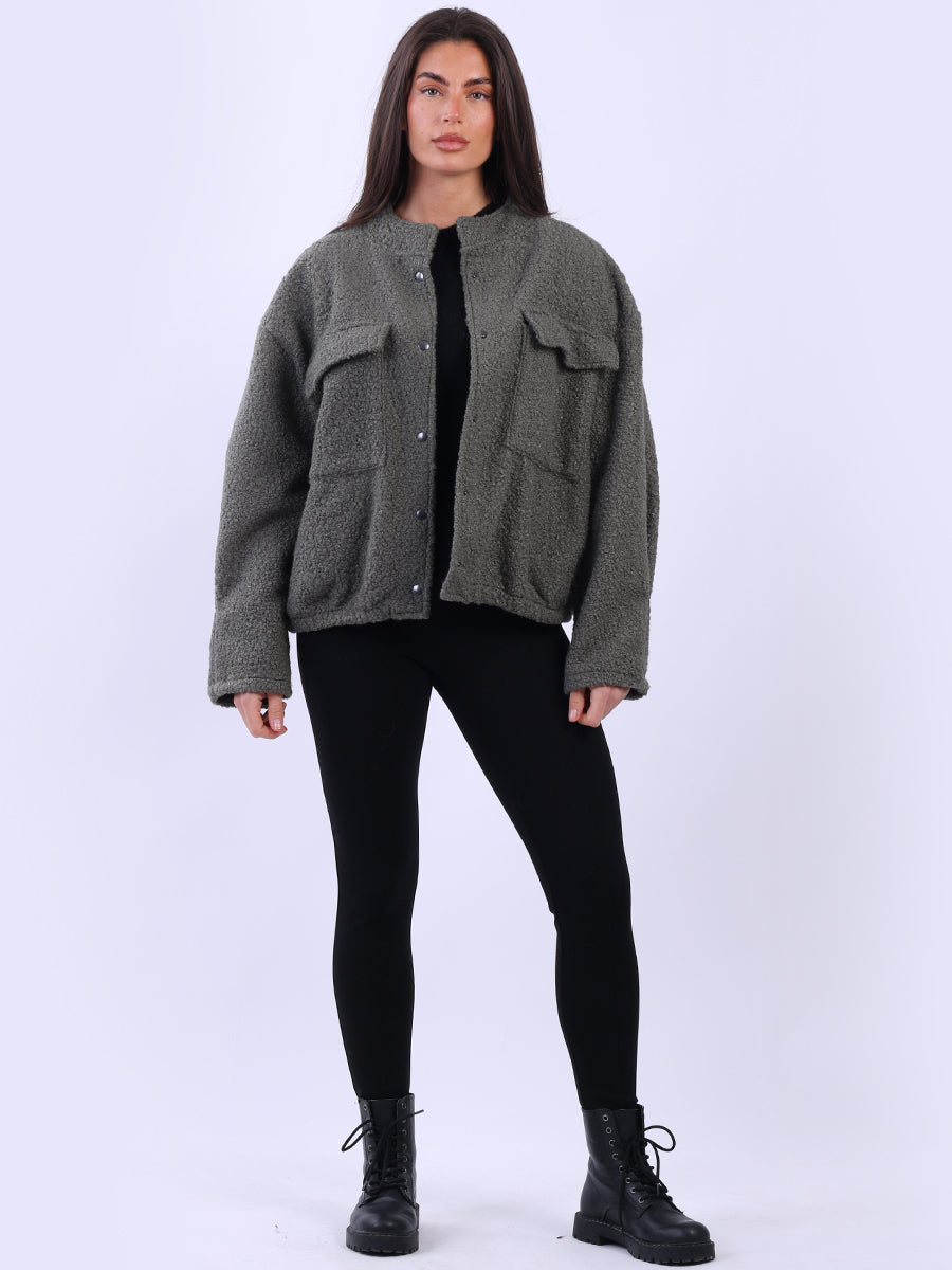 Button Down Crop Woolen Shacket