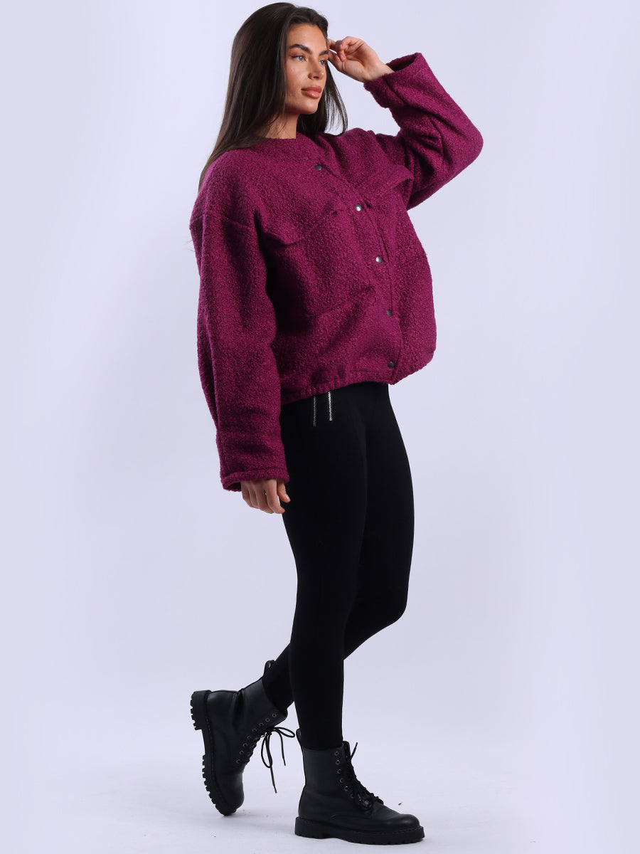 Button Down Crop Woolen Shacket