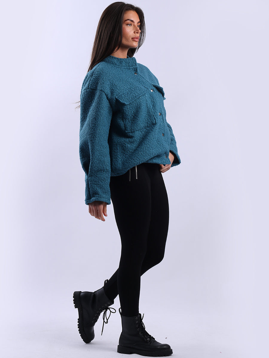 Button Down Crop Woolen Shacket