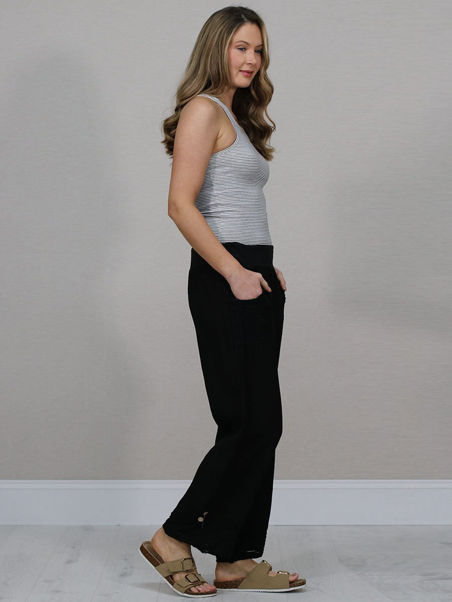 Italian Ruffle Panel Linen Pants
