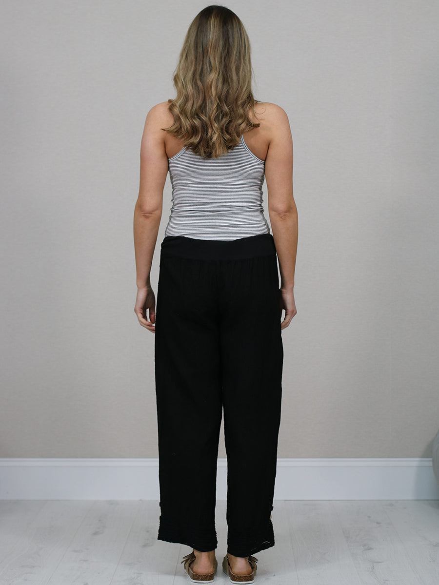 Italian Ruffle Panel Linen Pants
