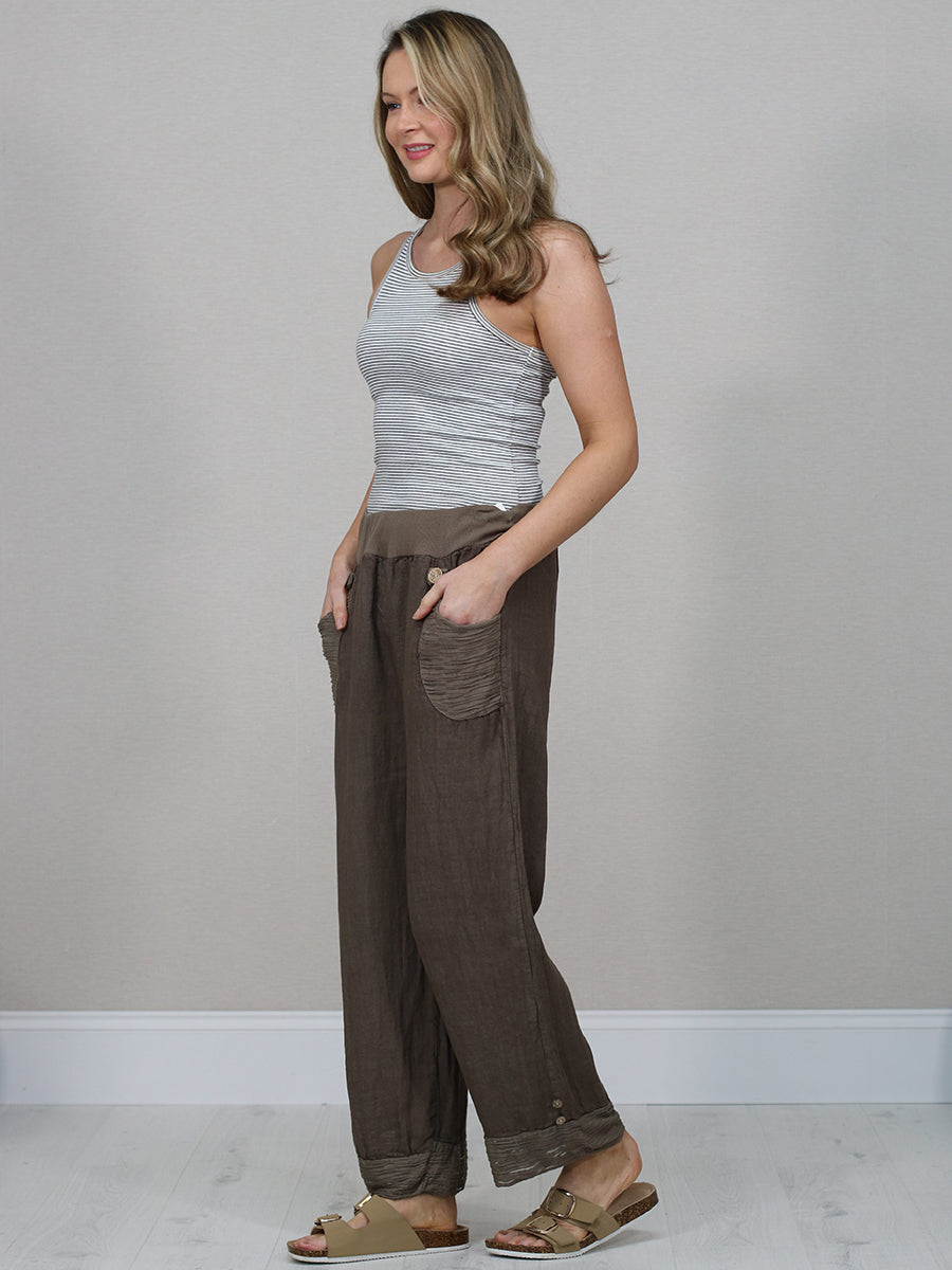 Italian Ruffle Panel Linen Pants