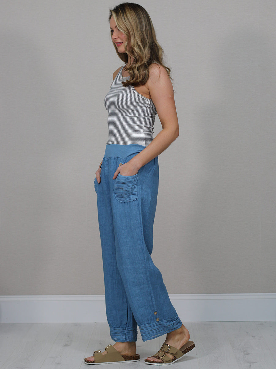 Italian Ruffle Panel Linen Pants