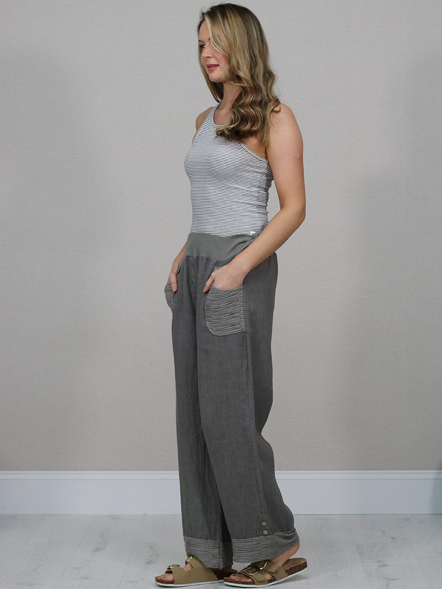 Italian Ruffle Panel Linen Pants