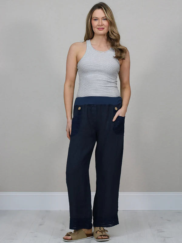 Italian Ruffle Panel Linen Pants