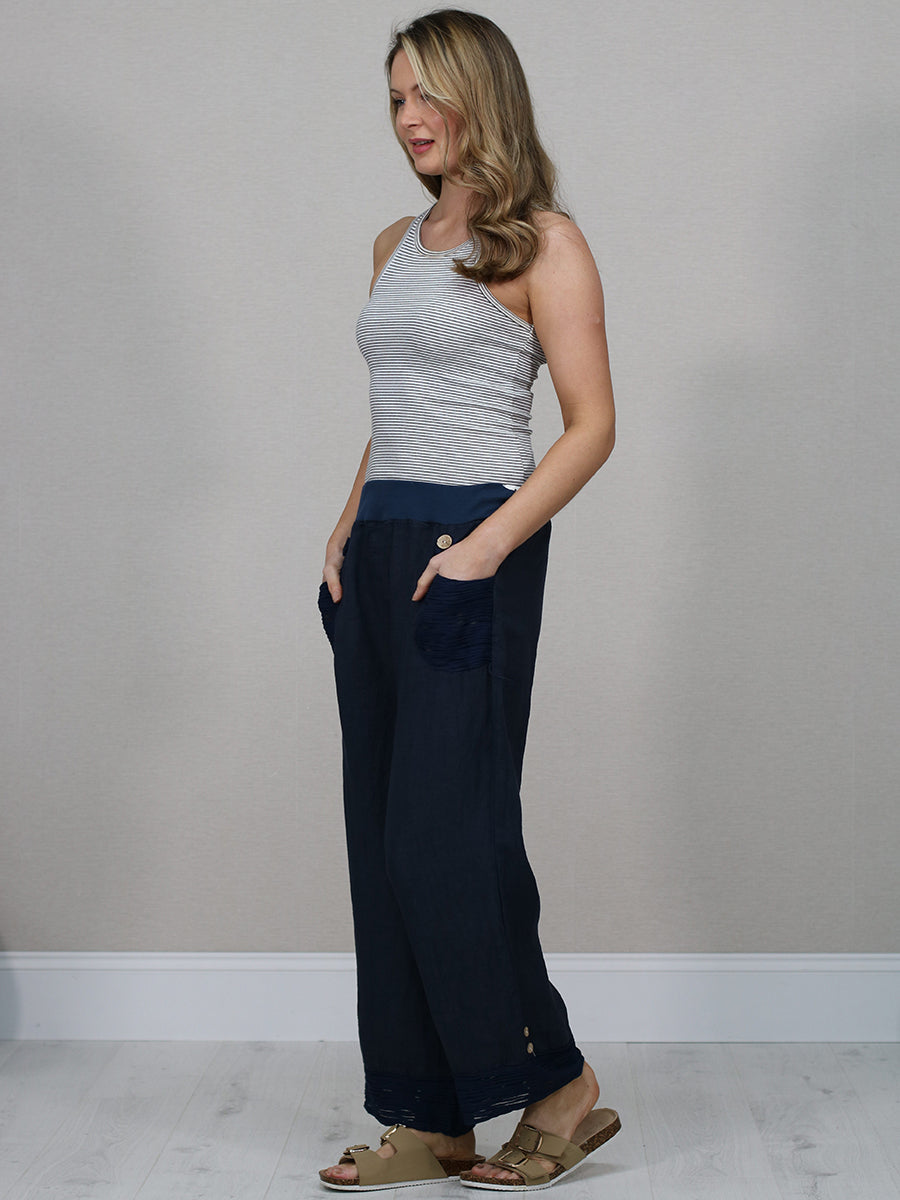 Italian Ruffle Panel Linen Pants