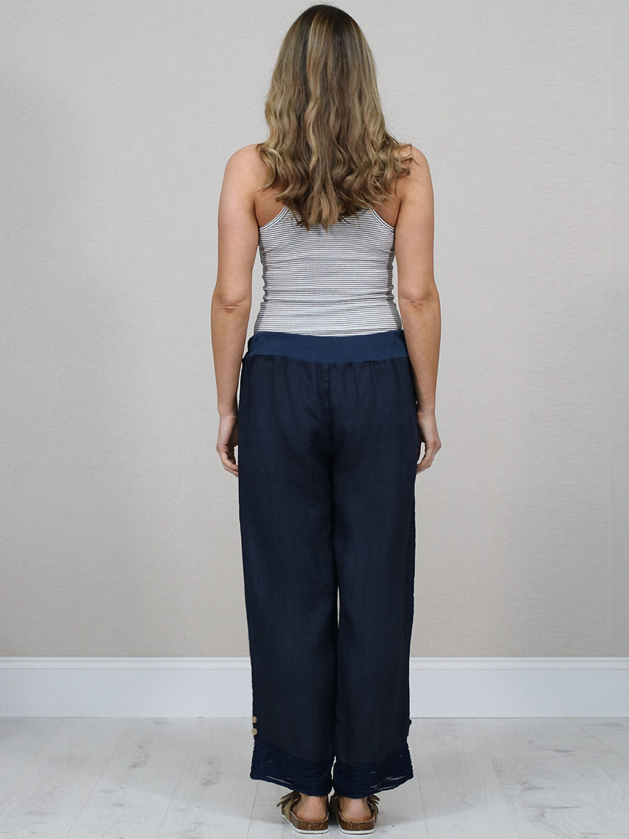 Italian Ruffle Panel Linen Pants