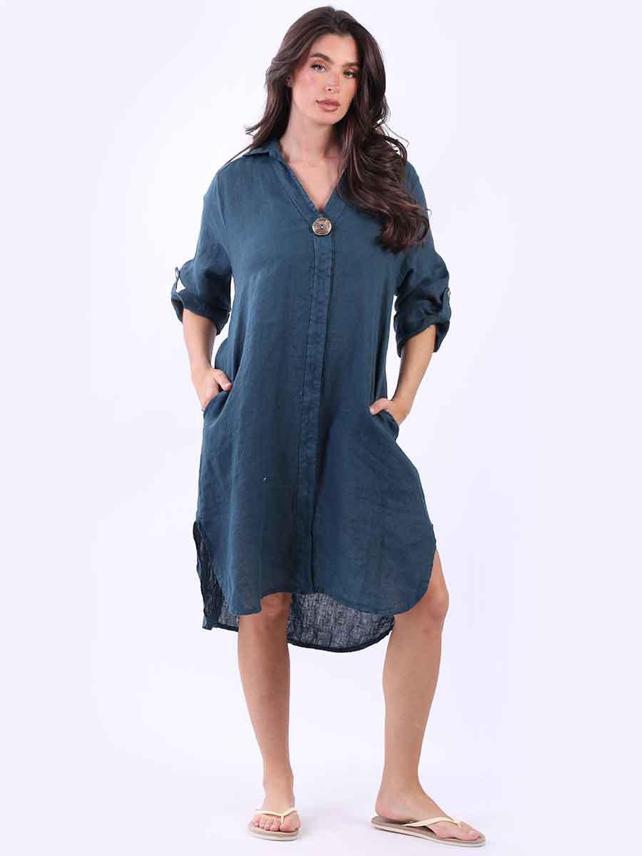 Plain Linen Dress Teal