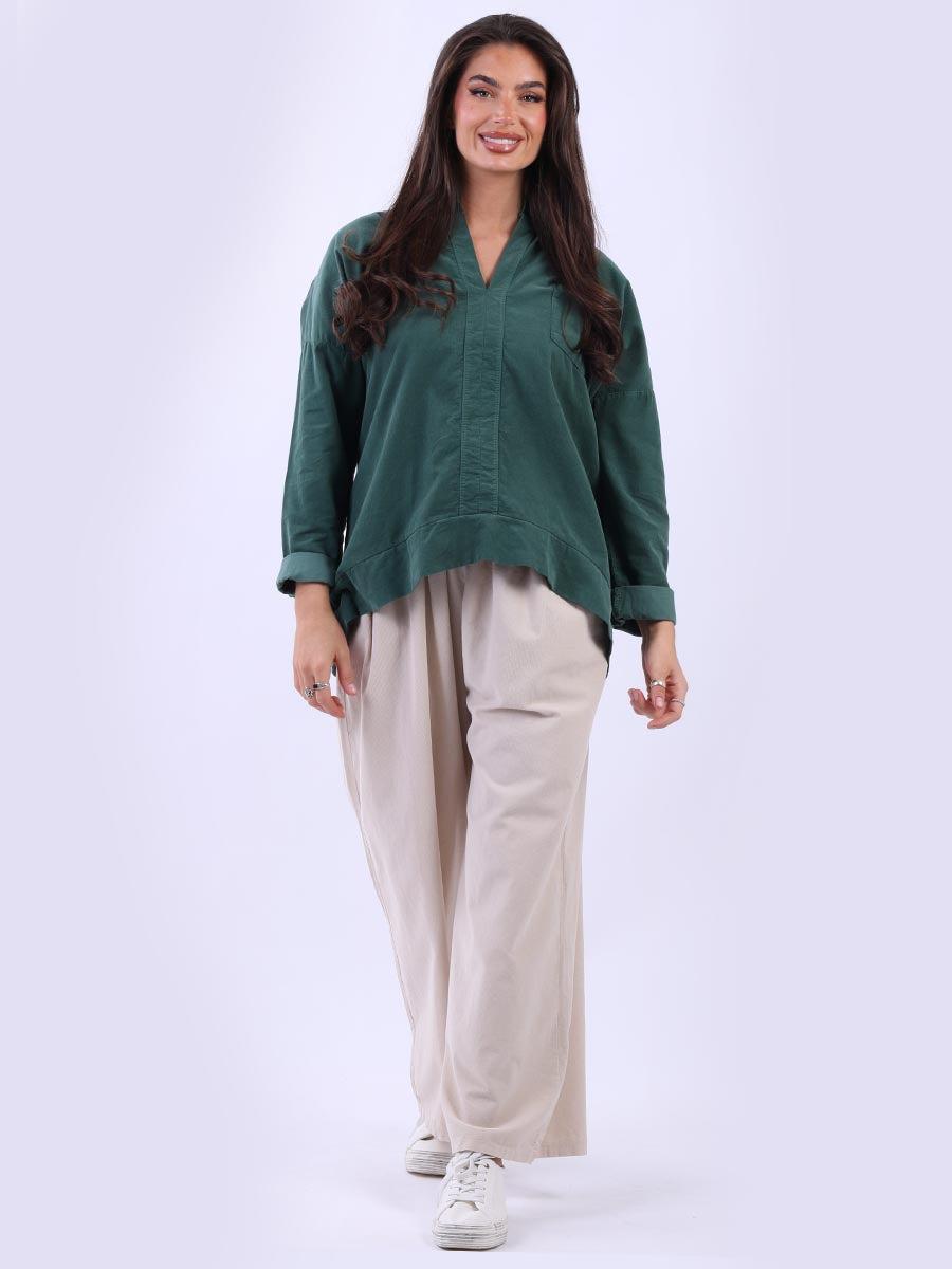 Italian Plain Cotton Collarless Baggy Top