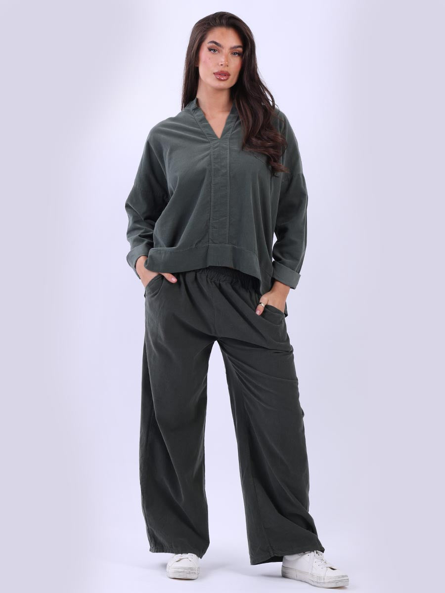 Italian Plain Cotton Collarless Baggy Top