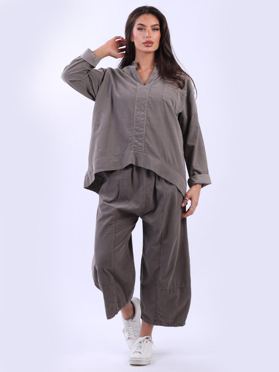 Italian Plain Cotton Collarless Baggy Top