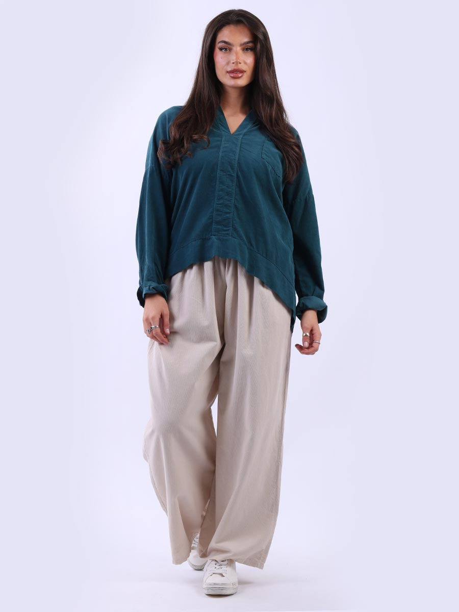 Italian Plain Cotton Collarless Baggy Top