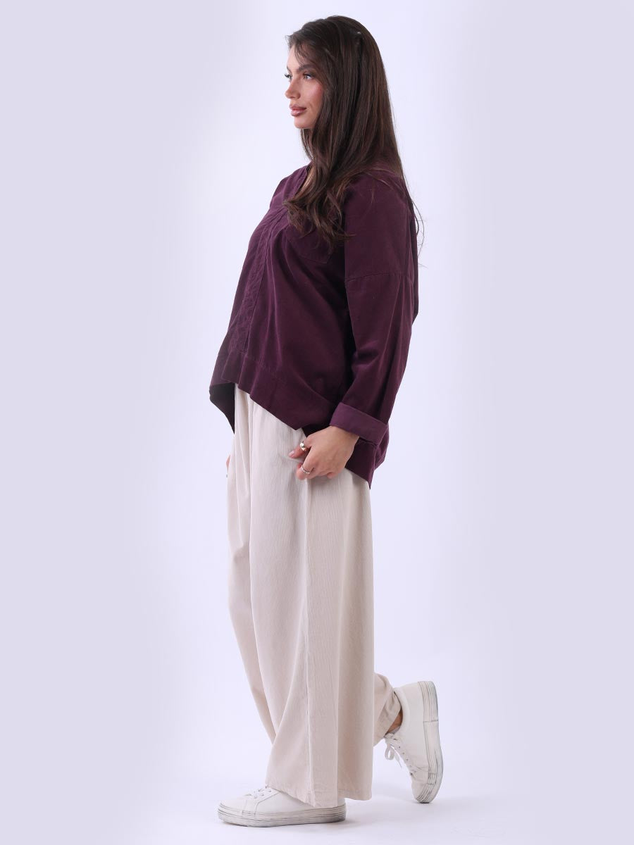 Italian Plain Cotton Collarless Baggy Top