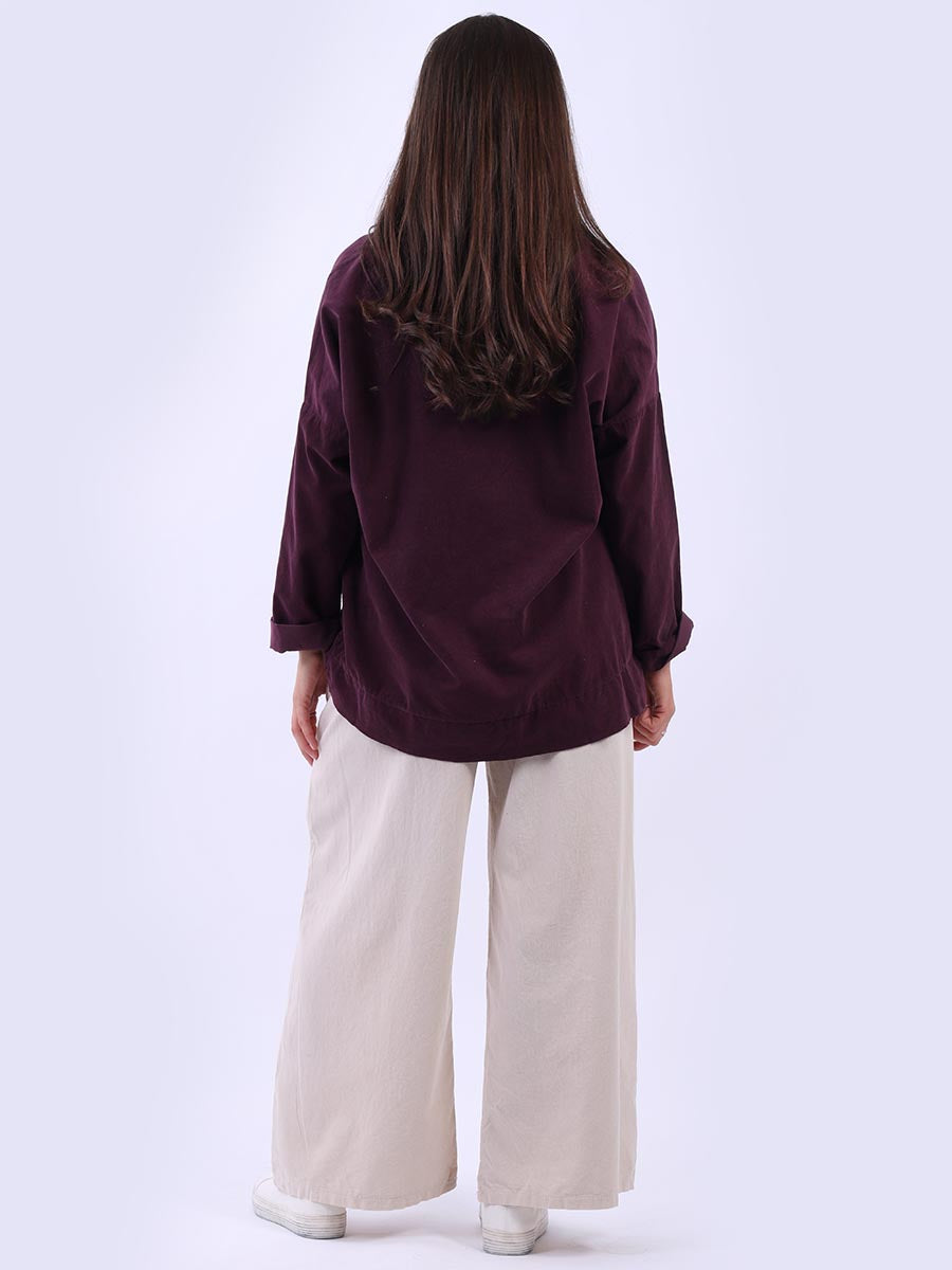 Italian Plain Cotton Collarless Baggy Top