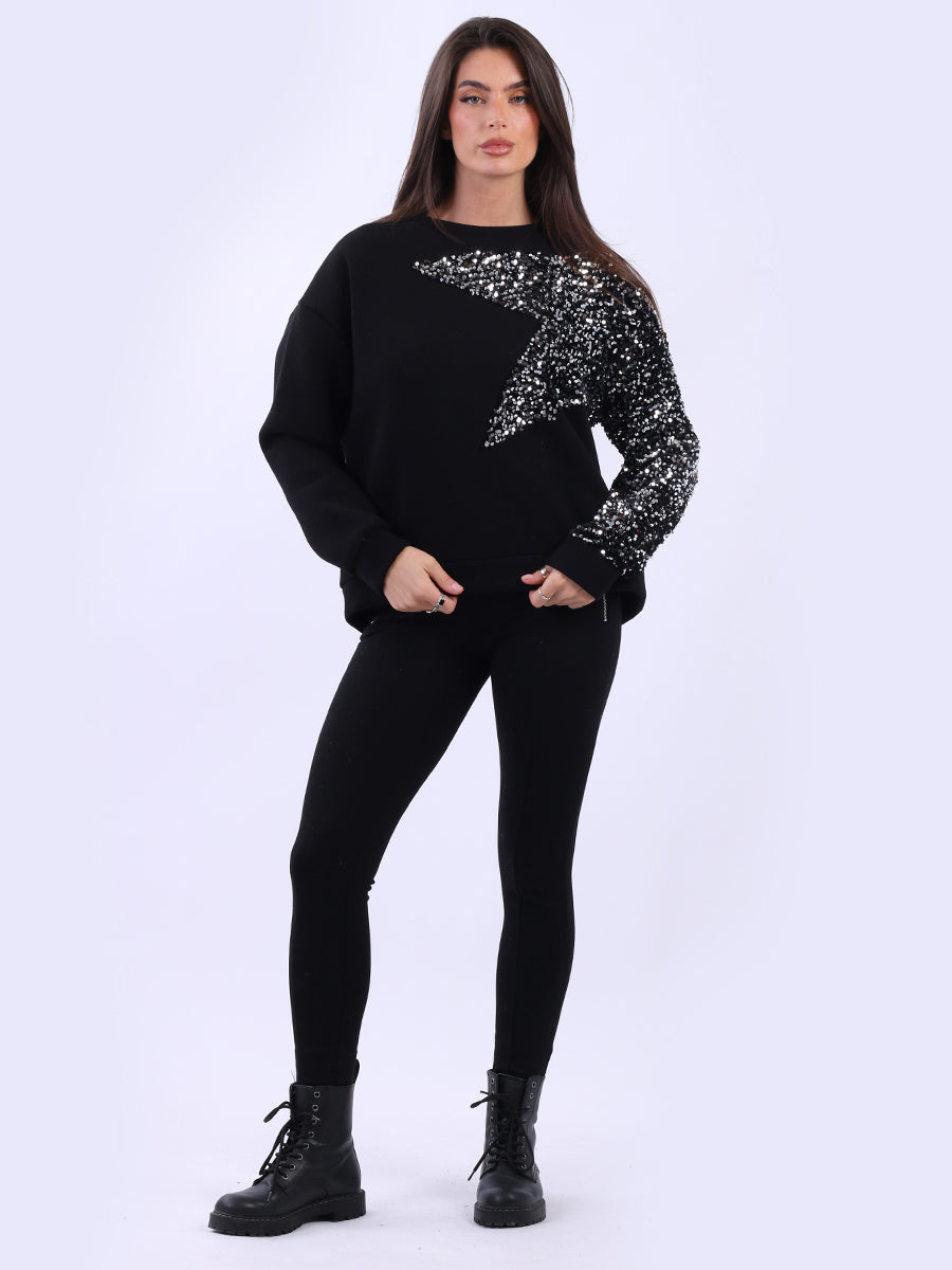 Sequin Combo Crop Boxy Sweatshirt