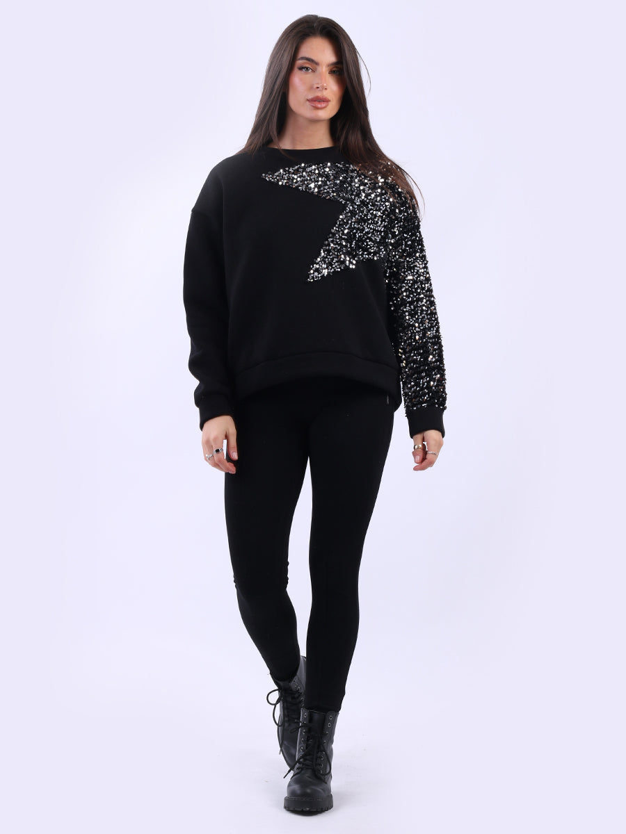 Sequin Combo Crop Boxy Sweatshirt