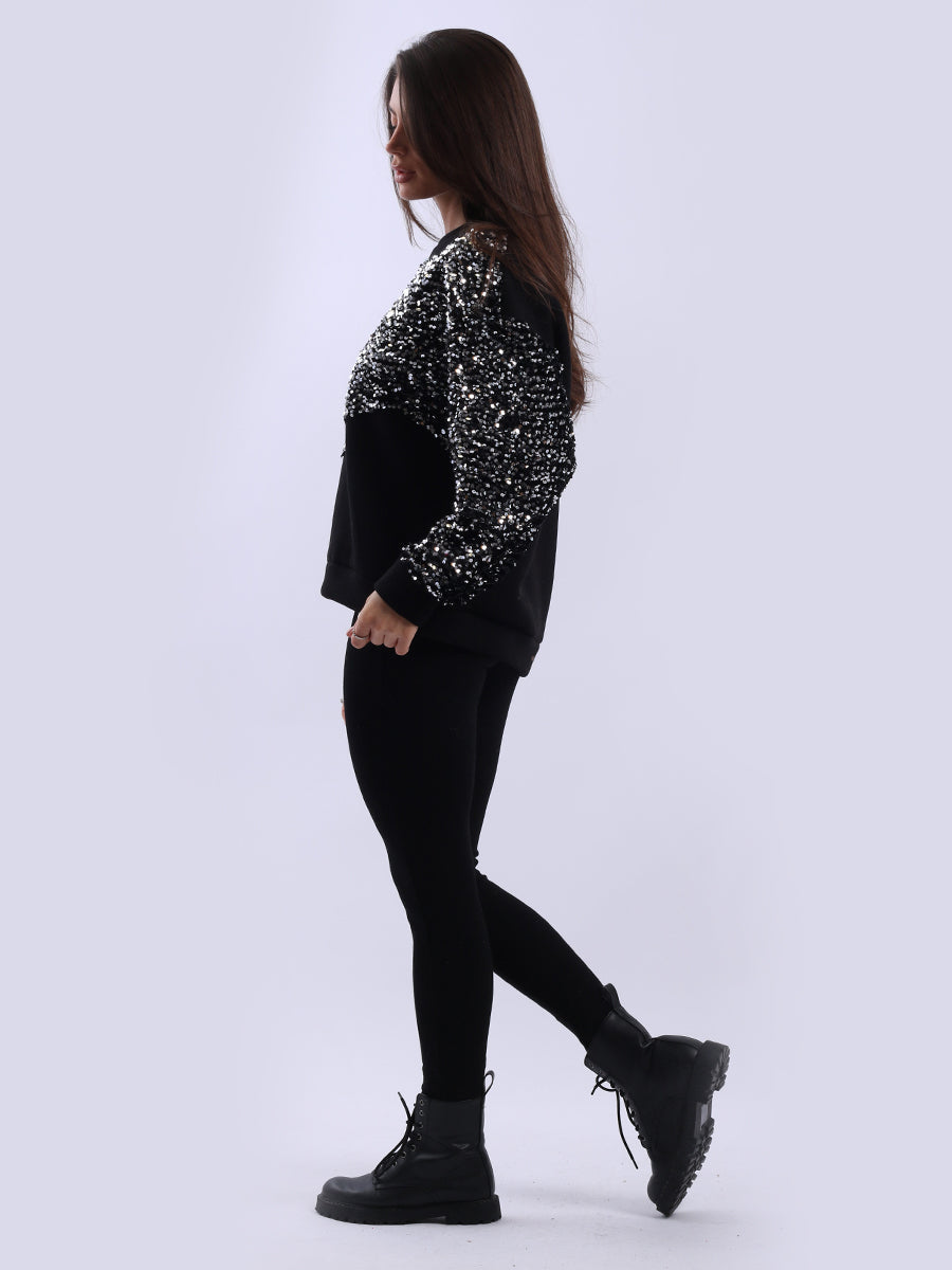 Sequin Combo Crop Boxy Sweatshirt