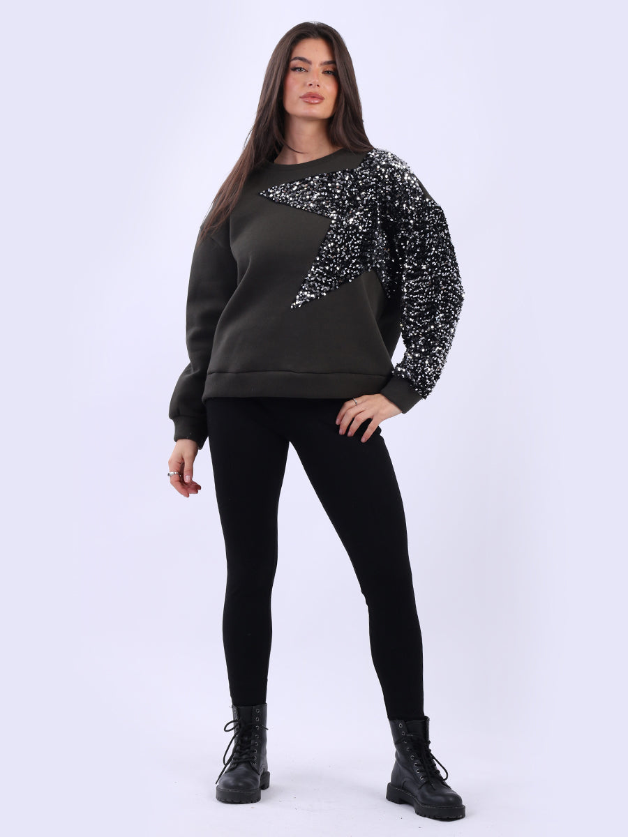 Sequin Combo Crop Boxy Sweatshirt