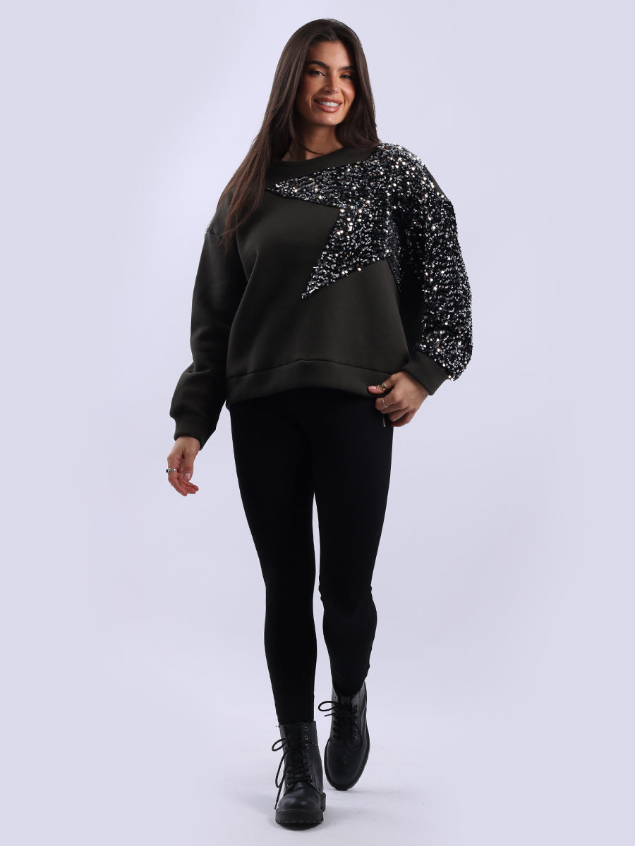 Sequin Combo Crop Boxy Sweatshirt